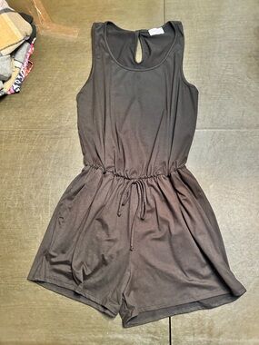 Pink Lily Black Sleeveless Drawstring Romper